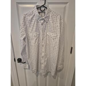 Panhandle  Mens Western Long Sleeve Pearl Snap Shirt Large White,Horse shoes
